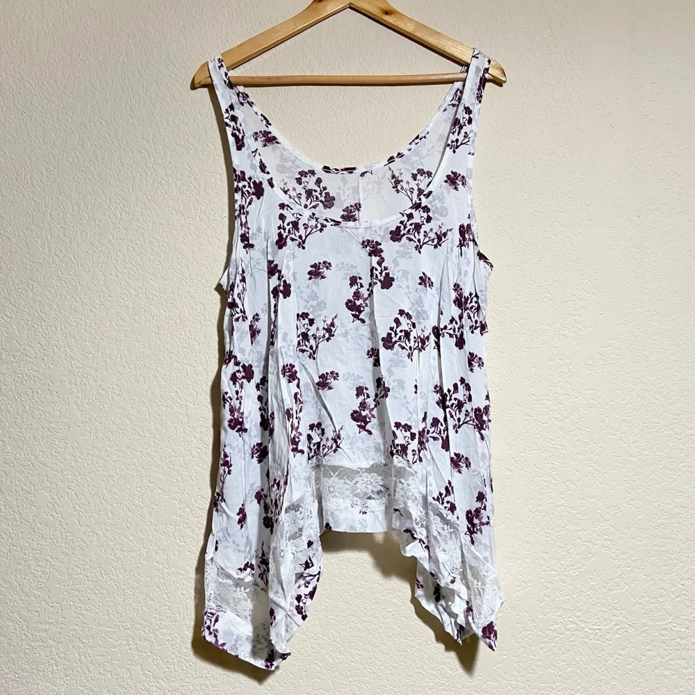 Free People Floral Lace Swing Trapeze Top